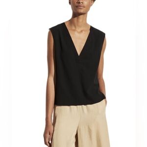 Vince. Rib Trim Double V Neck Shell